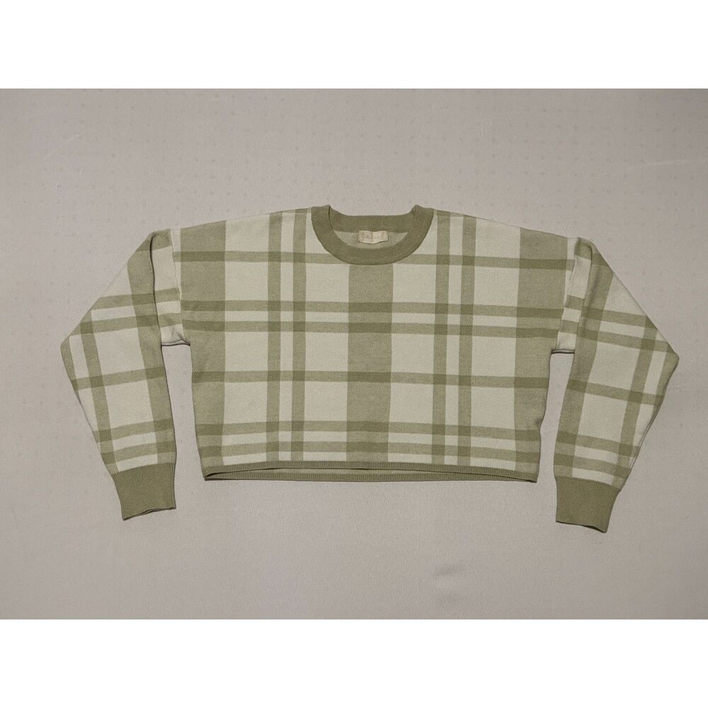 Altar'd State Cropped Green Plaid Cropped Sweater | Size Small
